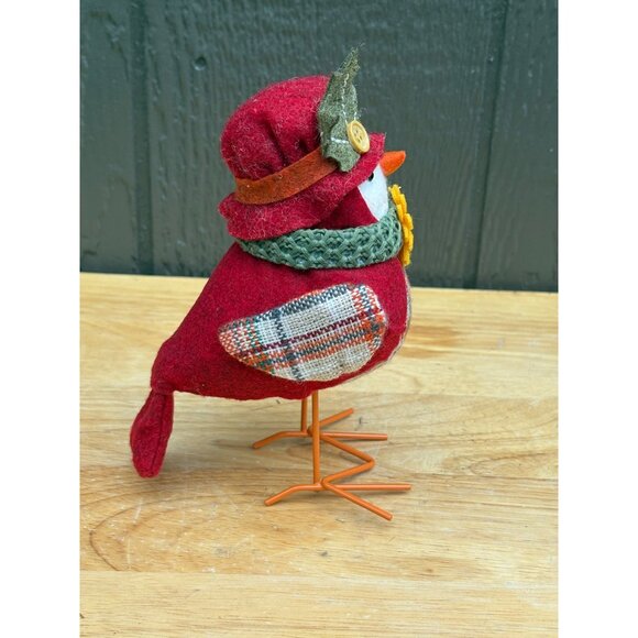 Hobby Lobby Red Plaid Fabric Bird Chick Figurine Felt Hat Scarf Floral Accent 7" - Picture 4 of 5